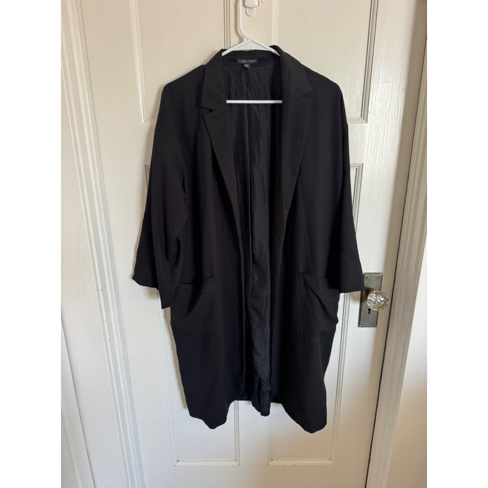 Eileen Fisher black long open jacket size medium